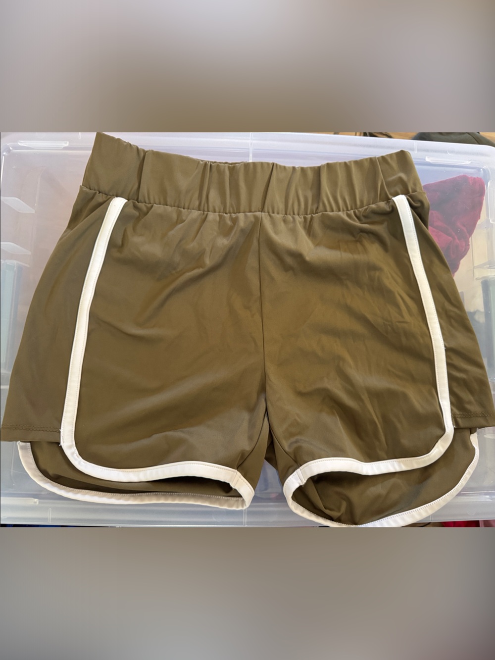 Zenana Outfitters Olive Green Athletic Shorts with White Trim